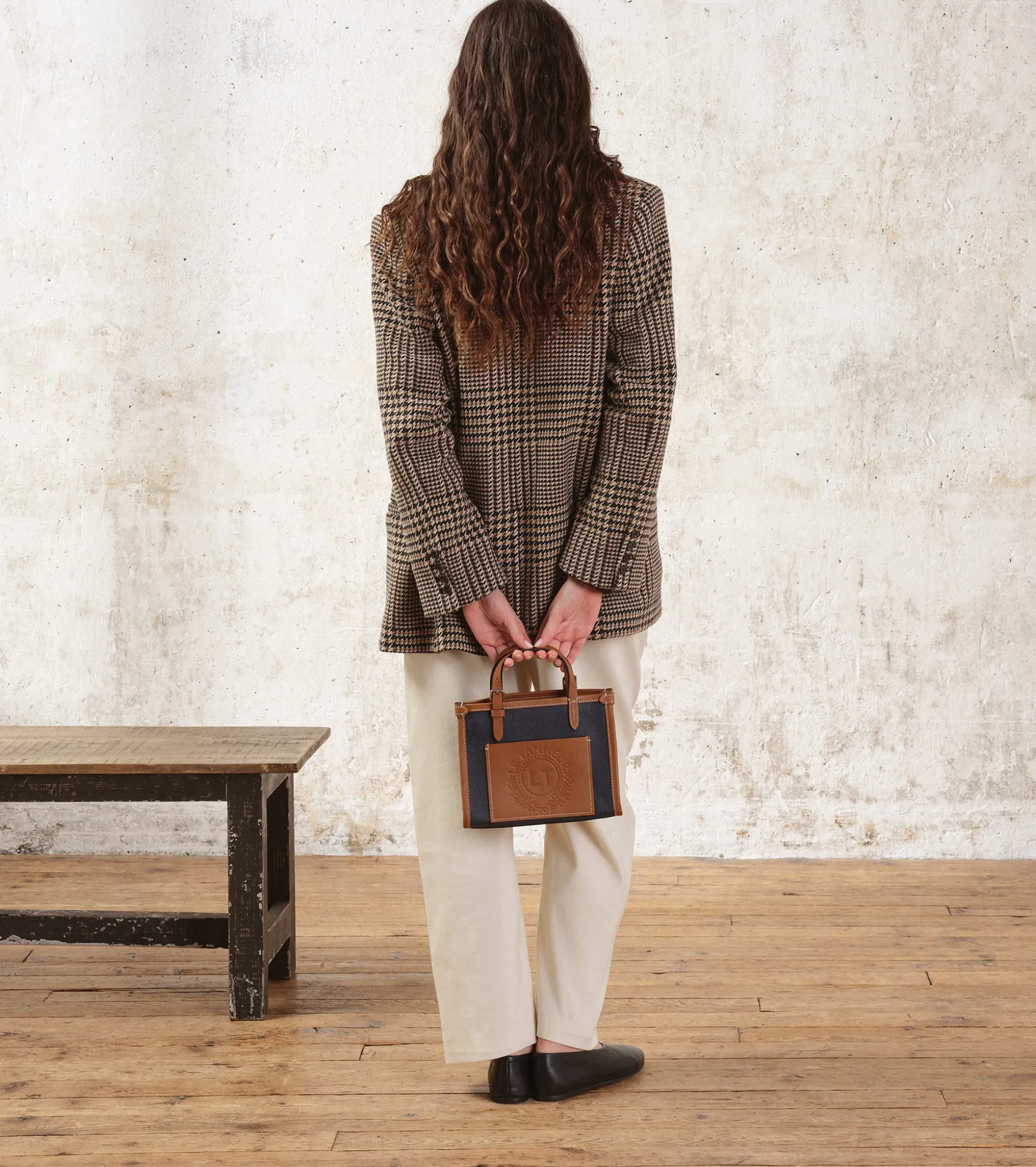 Mini sac cabas Le 125 en cuir grainé - Blue Twilight Brown Tan White Chalk