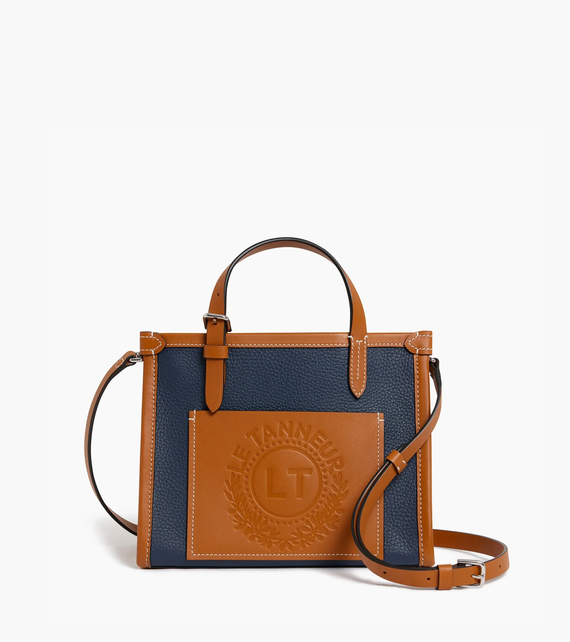 Mini sac cabas Le 125 en cuir grainé - Blue Twilight Brown Tan White Chalk