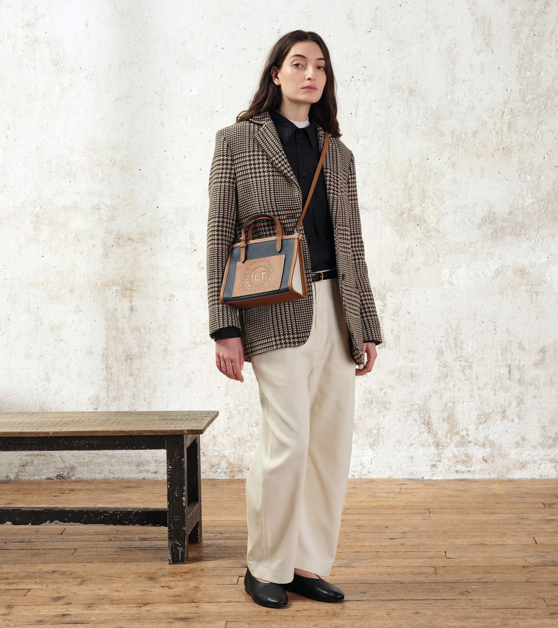 Mini sac cabas Le 125 en cuir grainé - Blue Twilight Brown Tan White Chalk