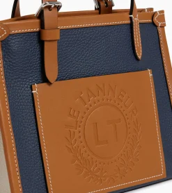 Mini sac cabas Le 125 en cuir grainé - Blue Twilight Brown Tan White Chalk