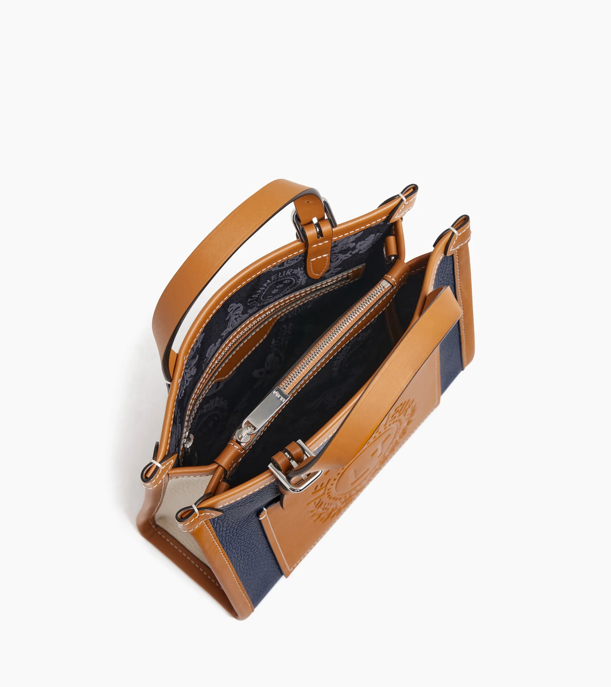 Mini sac cabas Le 125 en cuir grainé - Blue Twilight Brown Tan White Chalk