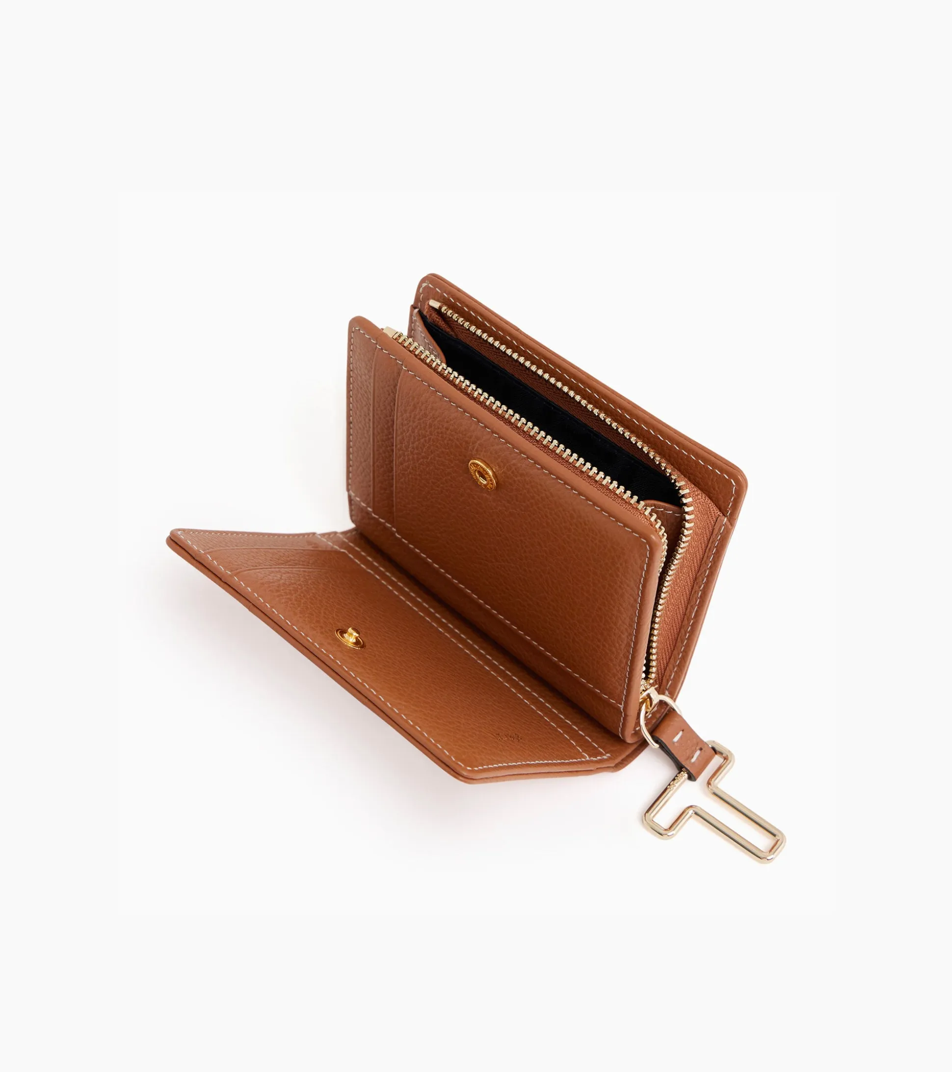 Petit Portefeuille Juliette en cuir grainé - Brown Tan
