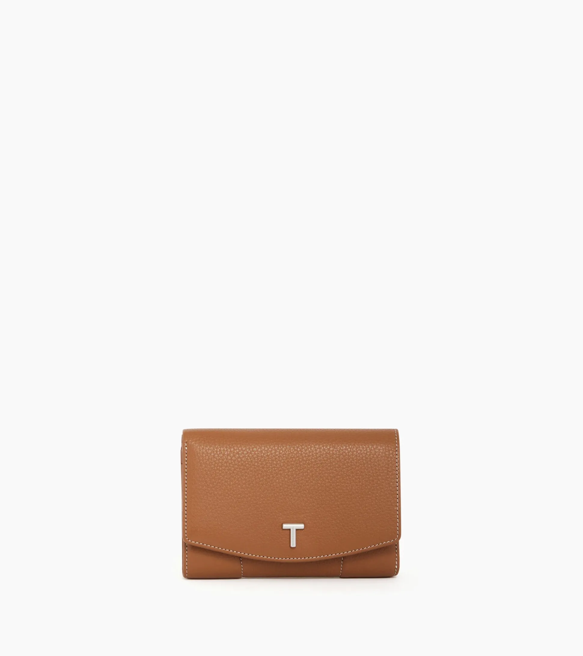 Petit portefeuille zippé Romy en cuir grainé - Brown Tan