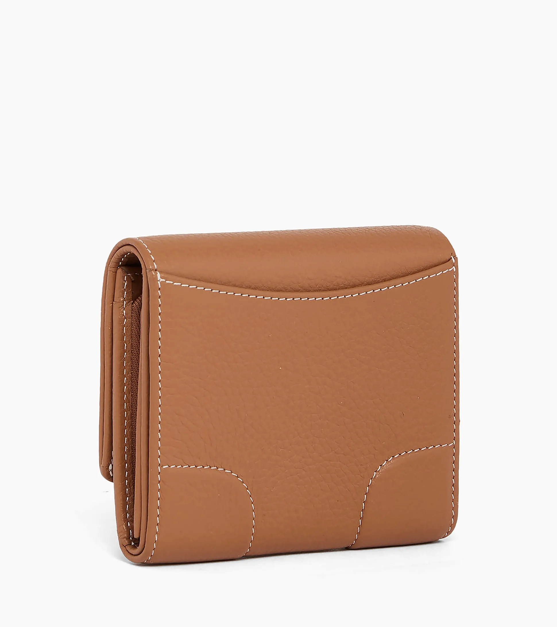 Petit portefeuille zippé Romy en cuir grainé - Brown Tan
