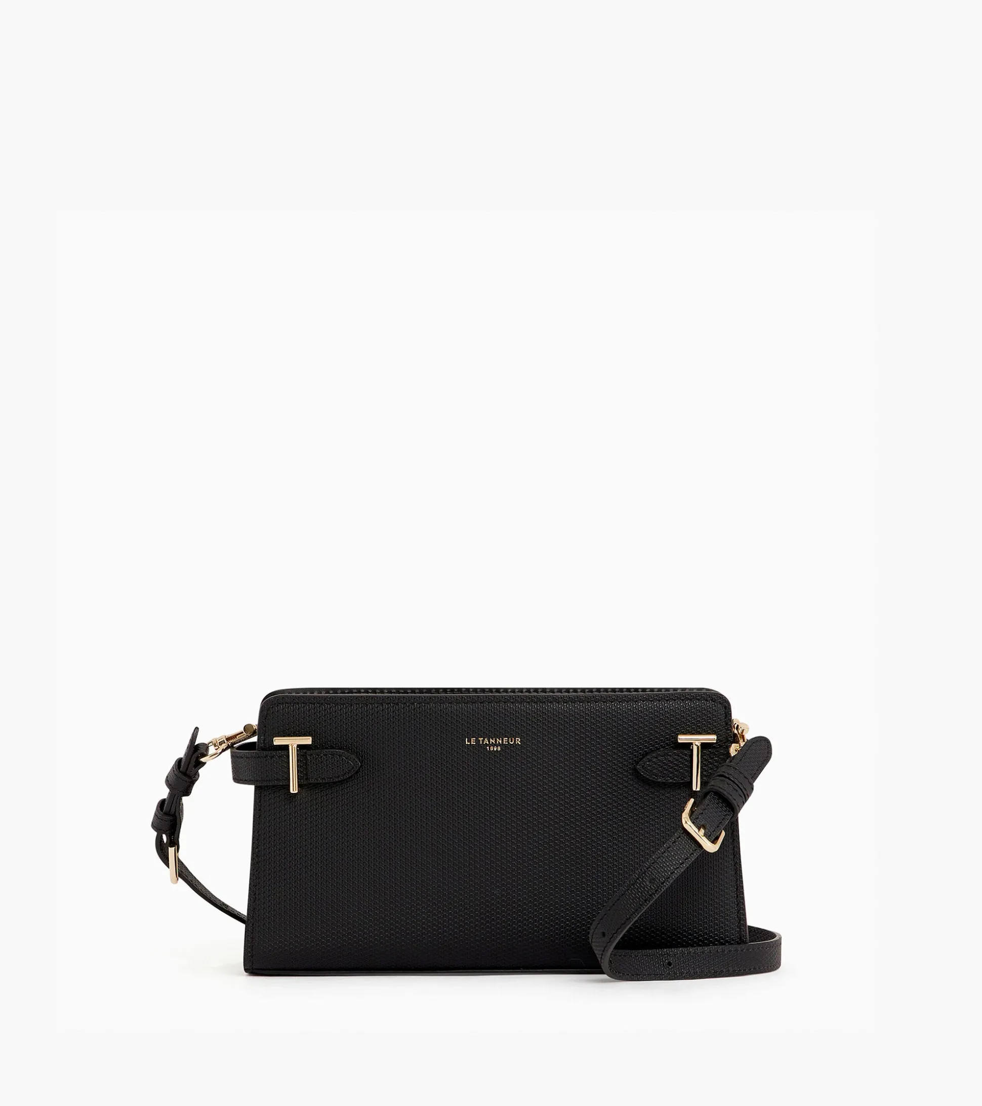Petit sac à bandoulière Emilie en cuir signature T - Black