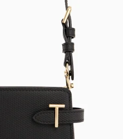 Petit sac à bandoulière Emilie en cuir signature T - Black