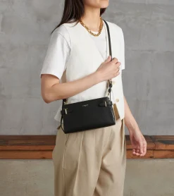Petit sac à bandoulière Emilie en cuir signature T - Black