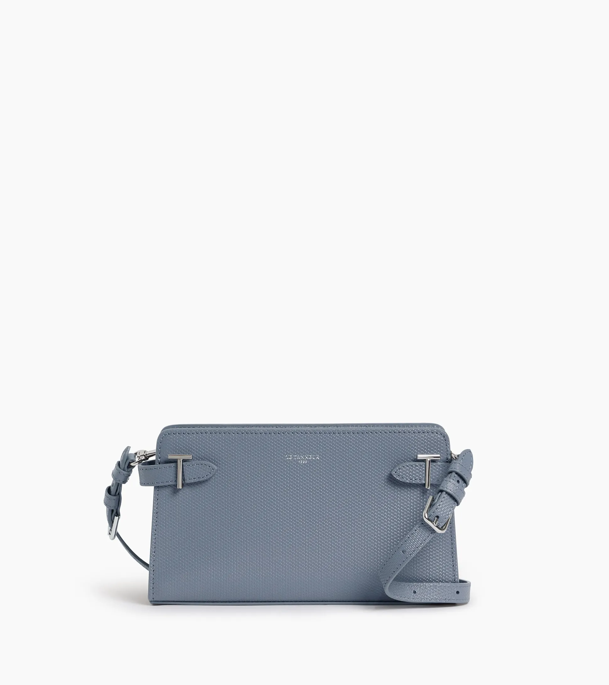 Petit sac à bandoulière Emilie en cuir signature T - BLEU ARGILE