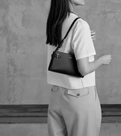 Petit sac à bandoulière Emilie en cuir signature T - BLEU ARGILE