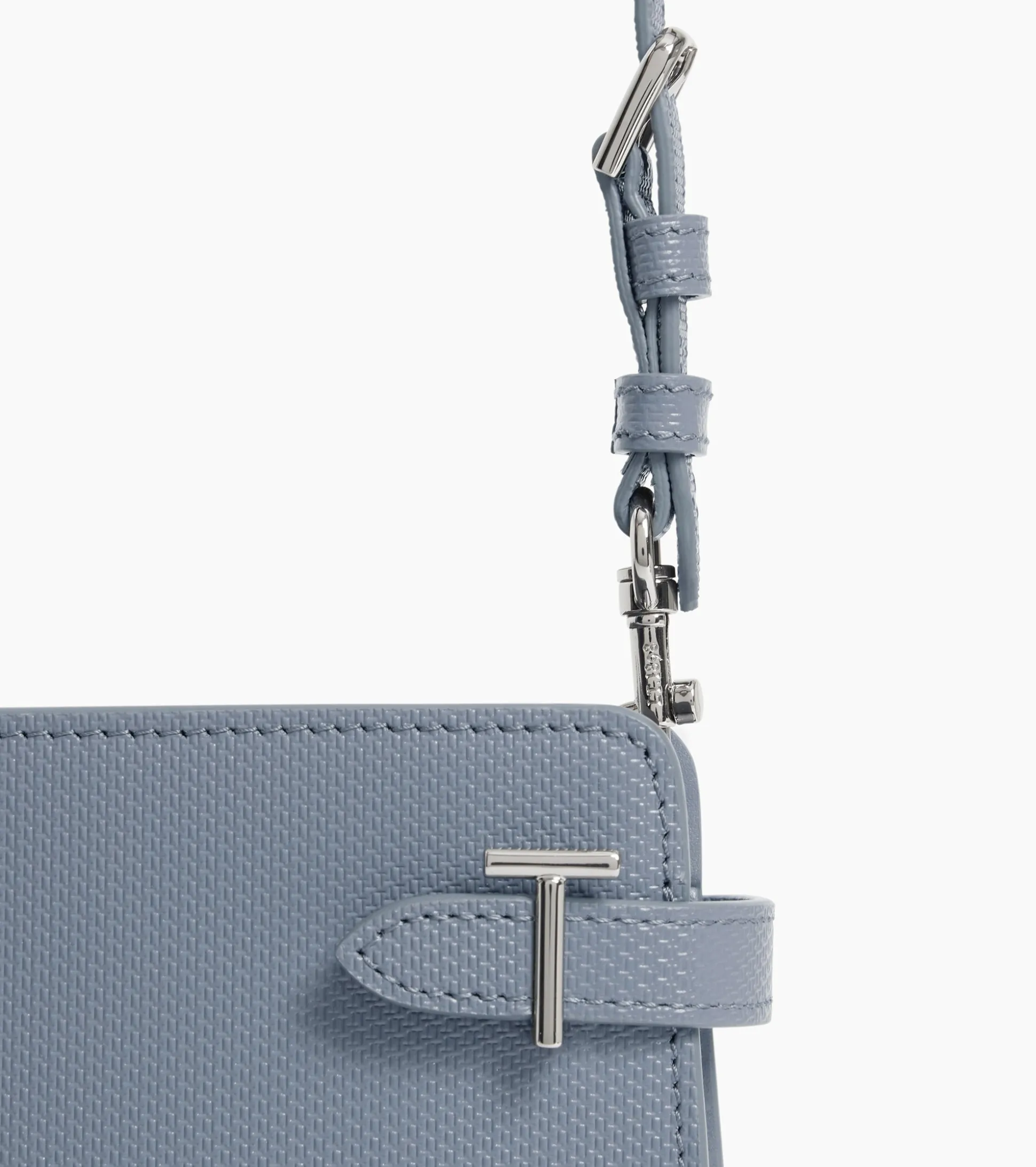 Petit sac à bandoulière Emilie en cuir signature T - BLEU ARGILE