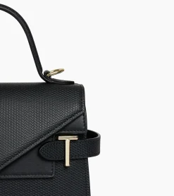 Petit sac à main double rabat Emilie en cuir signature T - Black
