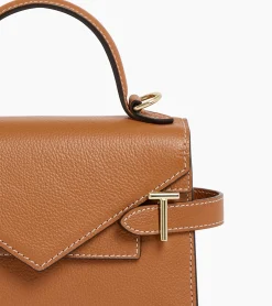 Petit sac à main double rabat Emilie en cuir grainé - Brown Tan