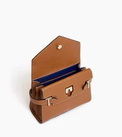 Petit sac à main double rabat Emilie en cuir grainé - Brown Tan