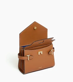 Petit sac à main double rabat Emilie en cuir grainé - Brown Tan
