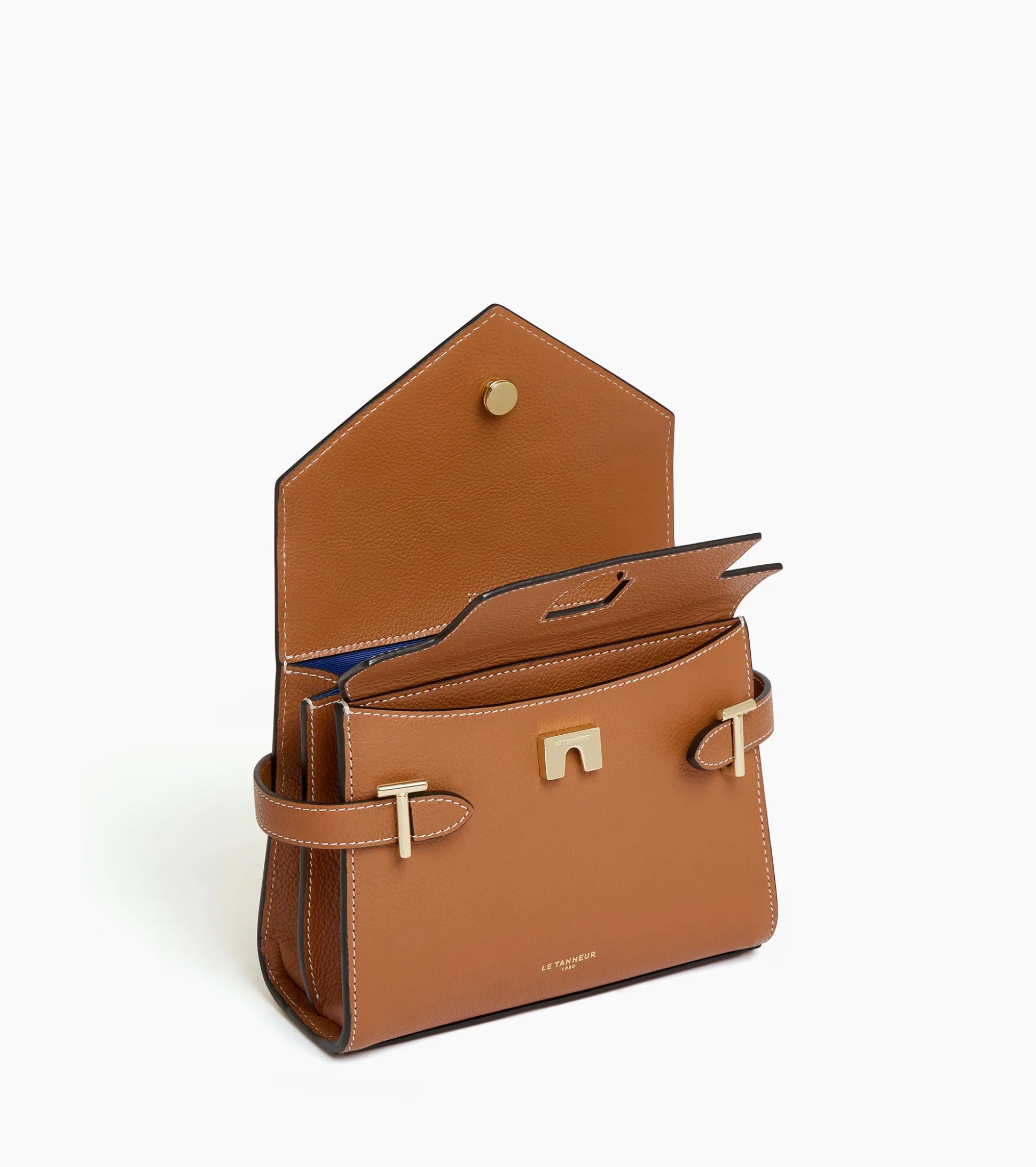 Petit sac à main double rabat Emilie en cuir grainé - Brown Tan
