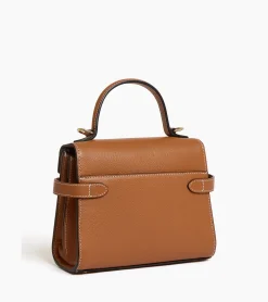 Petit sac à main double rabat Emilie en cuir grainé - Brown Tan
