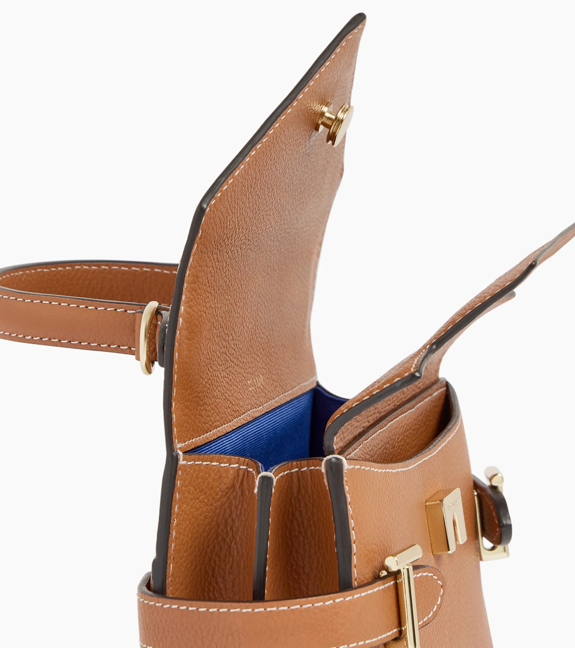 Petit sac à main double rabat Emilie en cuir grainé - Brown Tan