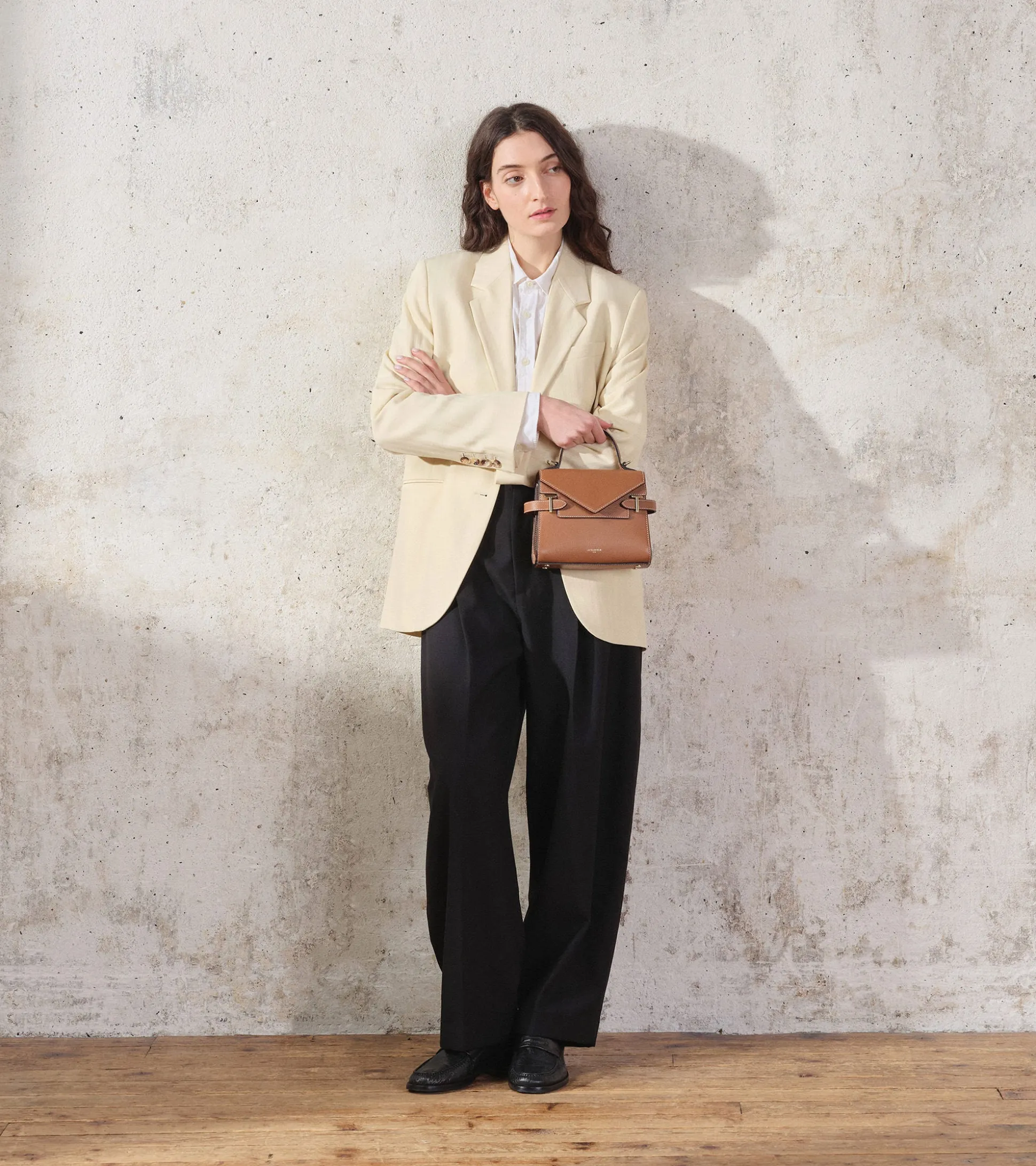 Petit sac à main double rabat Emilie en cuir grainé - Brown Tan