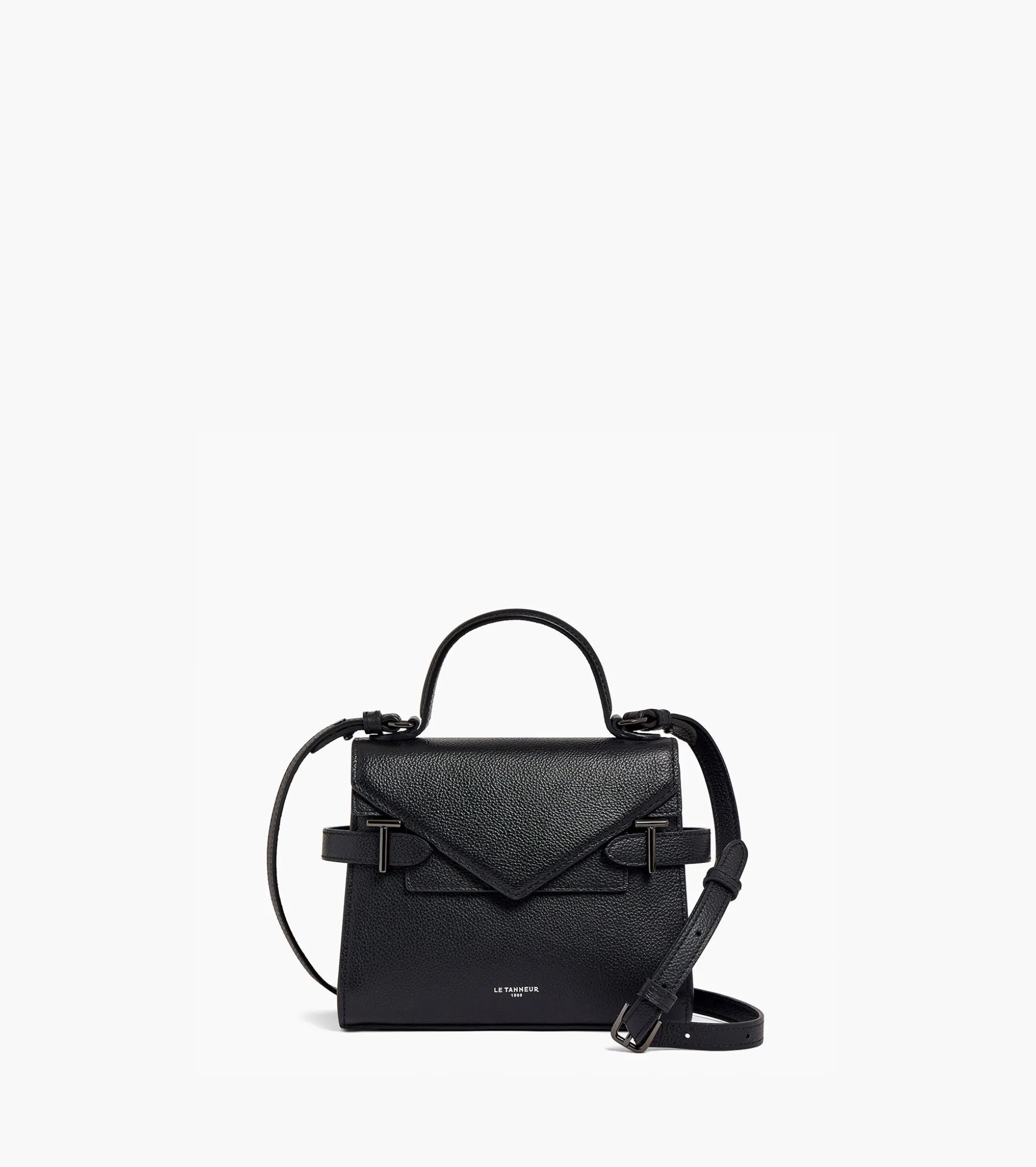 Petit sac à main double rabat Emilie en cuir grainé - Black
