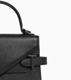 Petit sac à main double rabat Emilie en cuir grainé - Black
