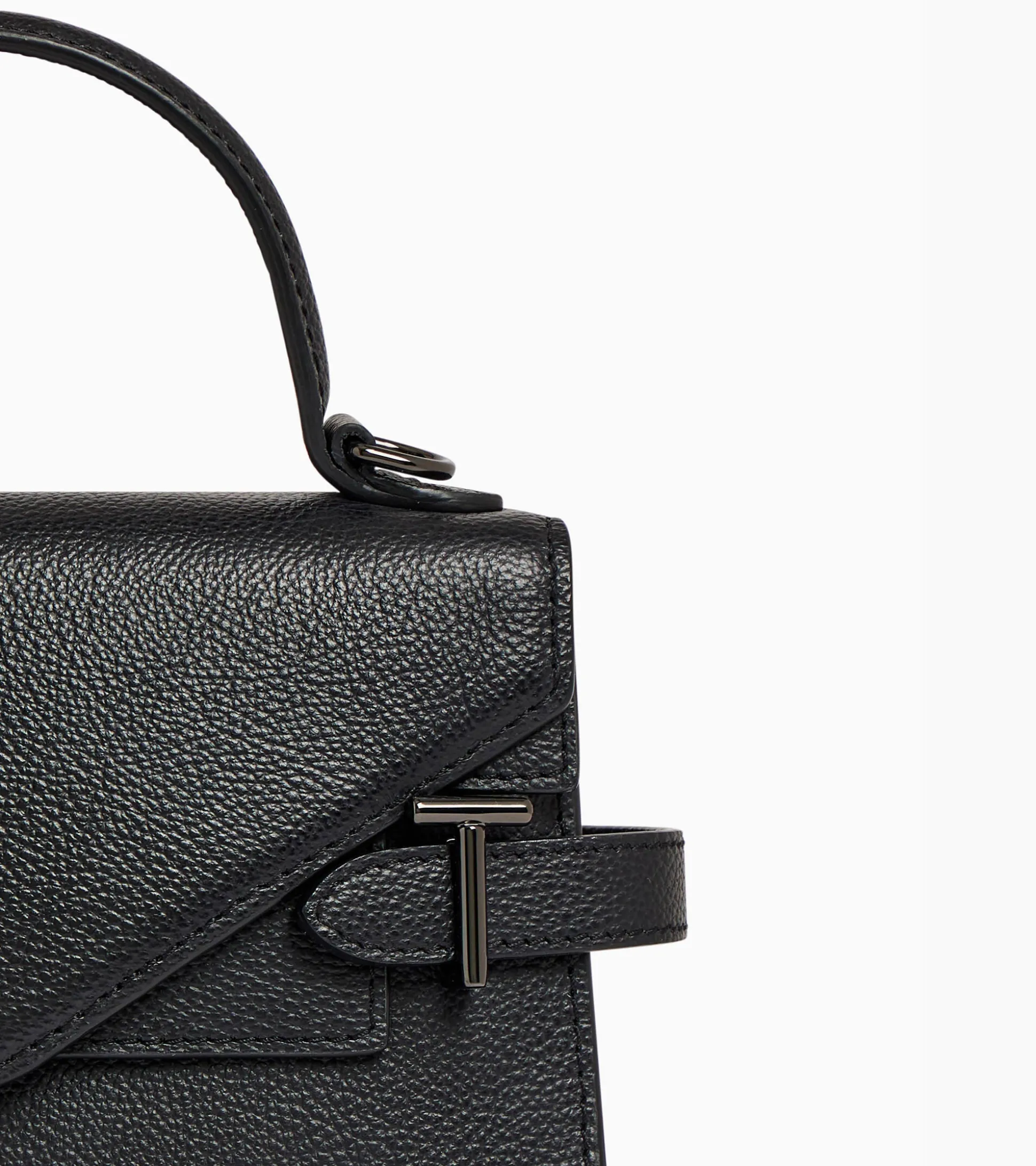 Petit sac à main double rabat Emilie en cuir grainé - Black