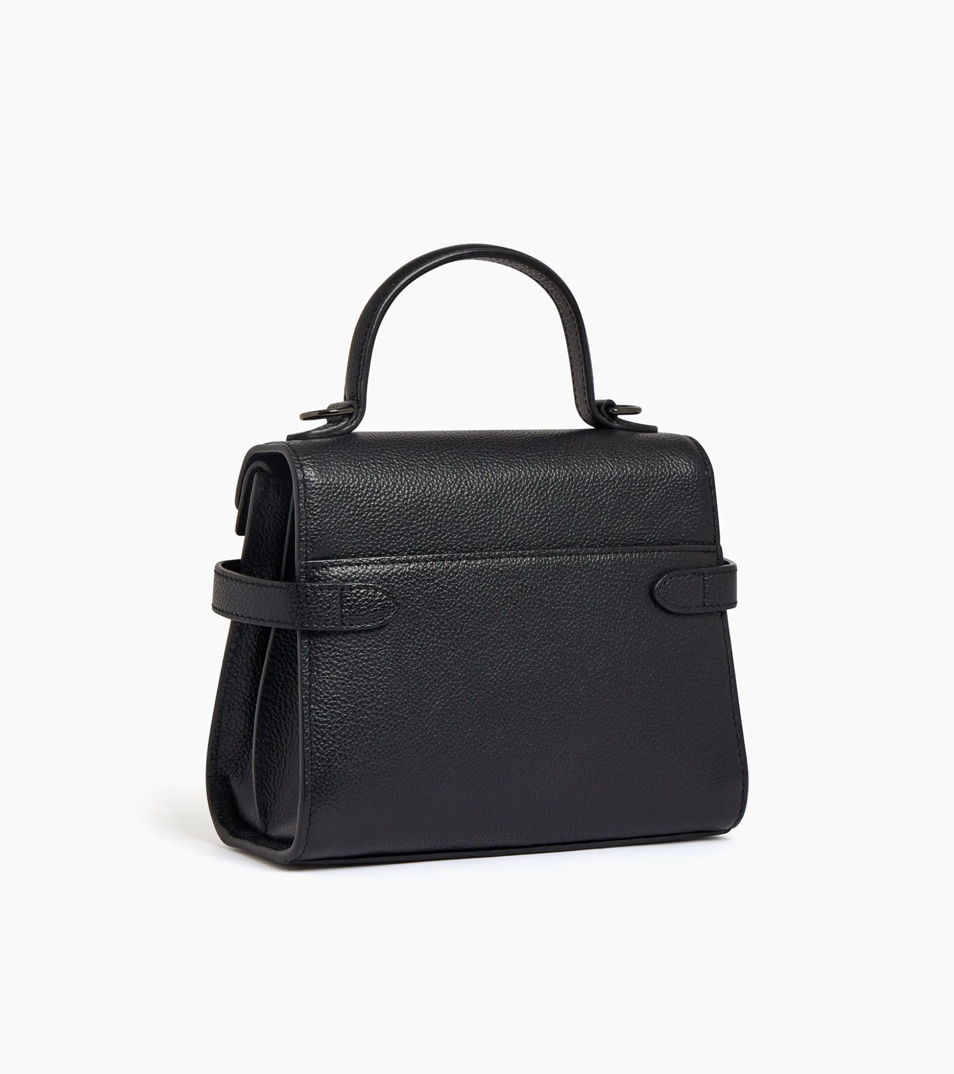Petit sac à main double rabat Emilie en cuir grainé - Black