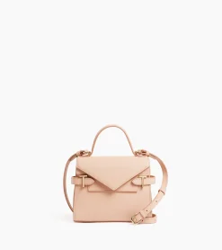 Petit sac à main double rabat Emilie en cuir signature T - ROSE POUDRE