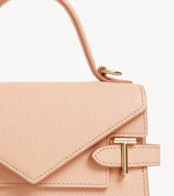Petit sac à main double rabat Emilie en cuir signature T - ROSE POUDRE