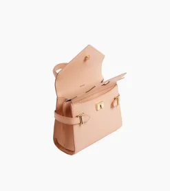 Petit sac à main double rabat Emilie en cuir signature T - ROSE POUDRE
