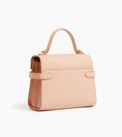 Petit sac à main double rabat Emilie en cuir signature T - ROSE POUDRE