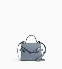 Petit sac à main double rabat Emilie en cuir grainé - BLEU ARGILE