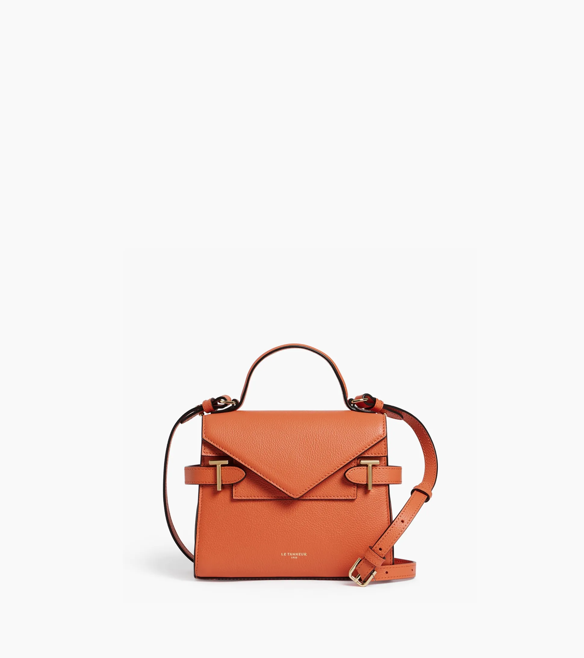 Petit sac à main double rabat Emilie en cuir grainé - ORANGE OCRE