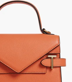 Petit sac à main double rabat Emilie en cuir grainé - ORANGE OCRE