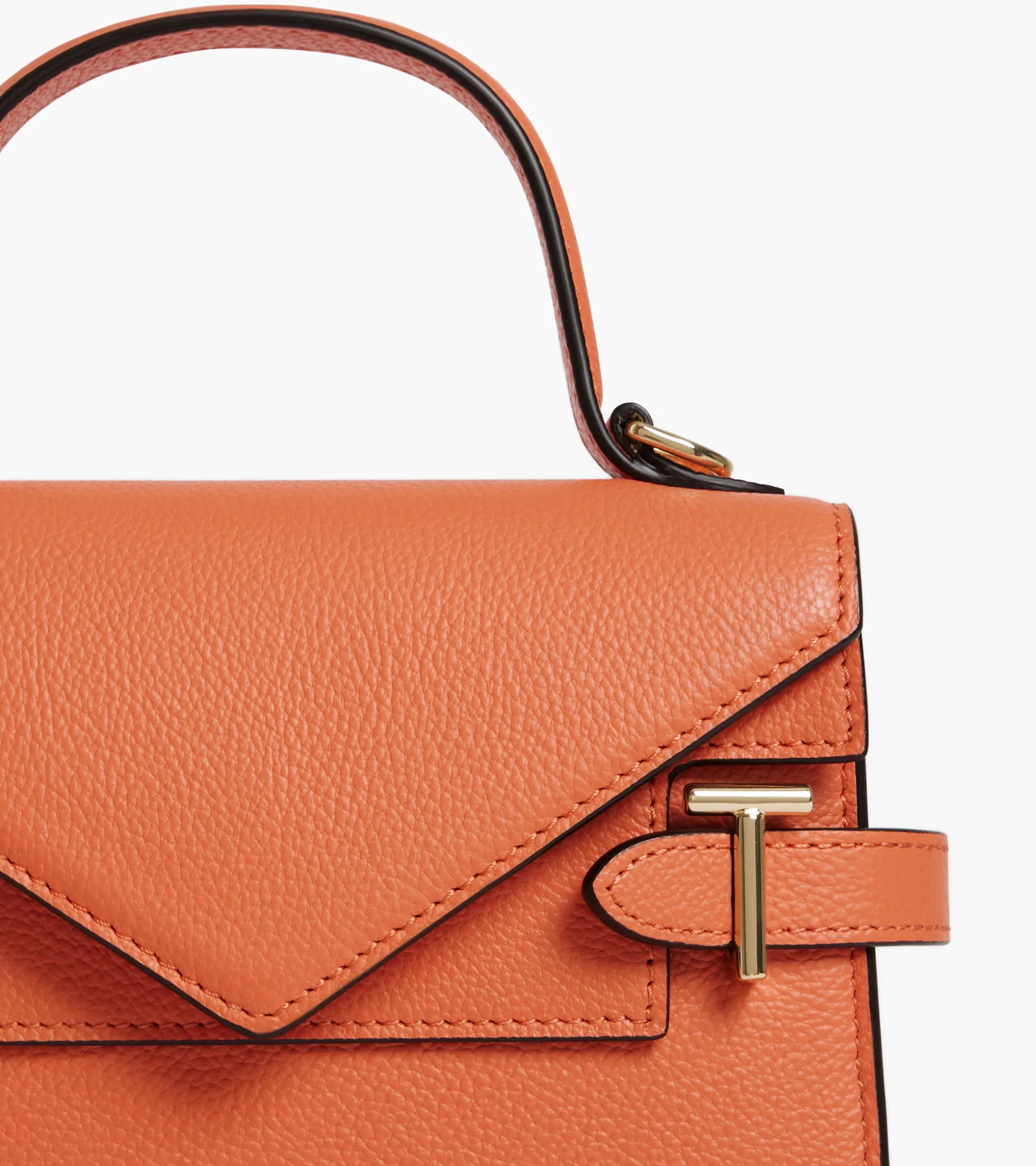 Petit sac à main double rabat Emilie en cuir grainé - ORANGE OCRE