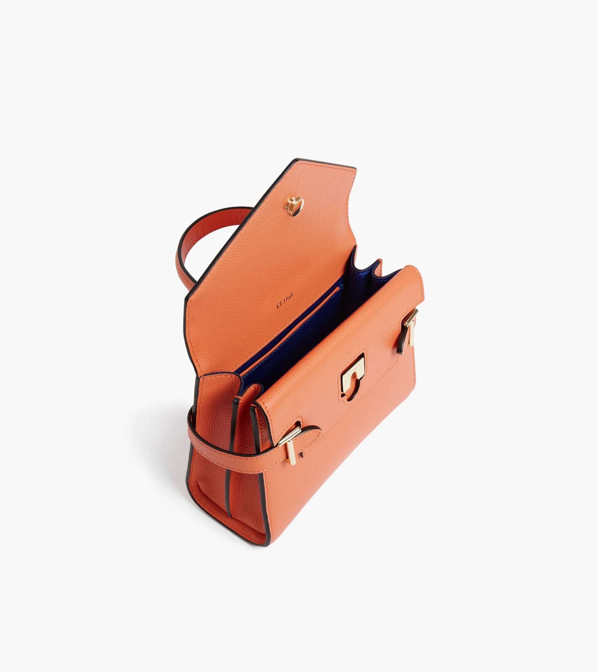 Petit sac à main double rabat Emilie en cuir grainé - ORANGE OCRE