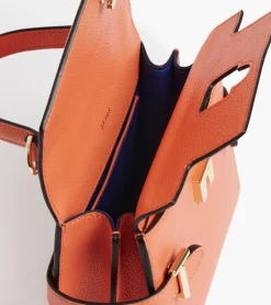 Petit sac à main double rabat Emilie en cuir grainé - ORANGE OCRE