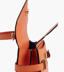 Petit sac à main double rabat Emilie en cuir grainé - ORANGE OCRE