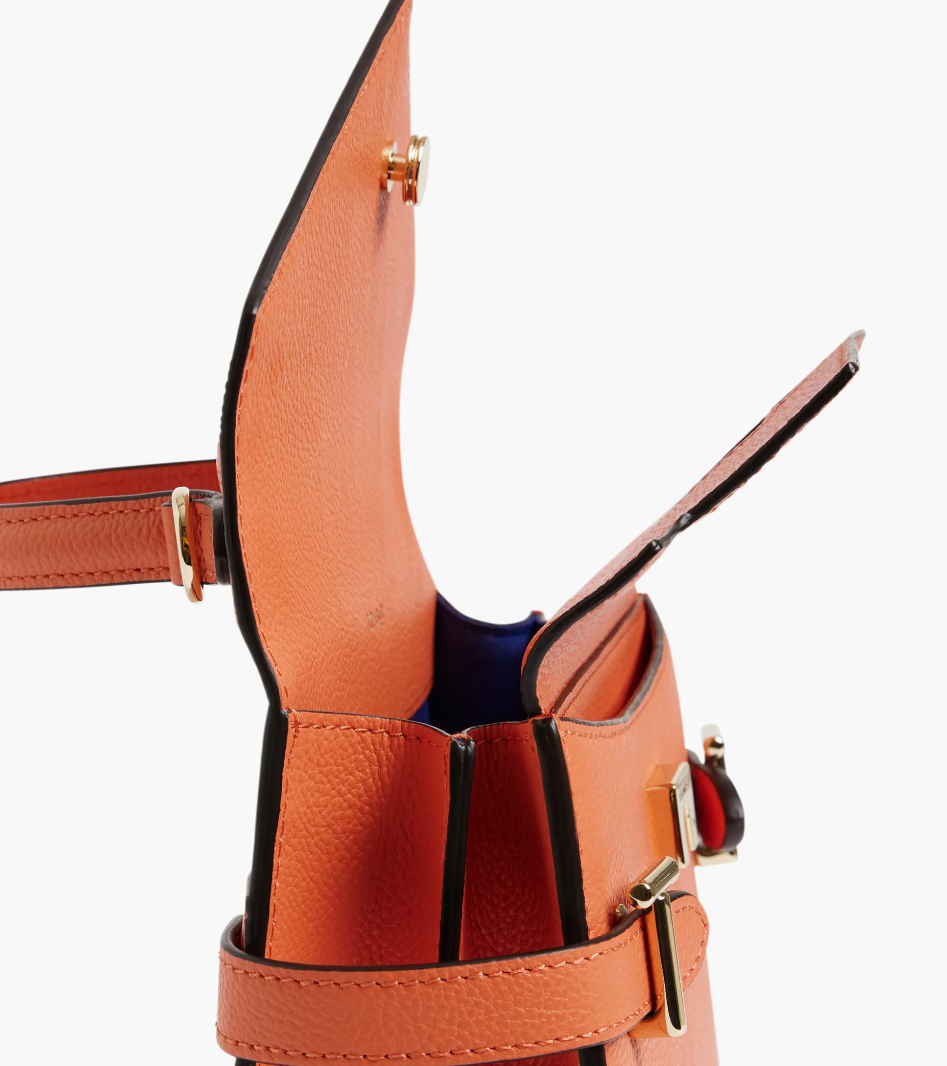 Petit sac à main double rabat Emilie en cuir grainé - ORANGE OCRE