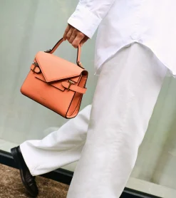 Petit sac à main double rabat Emilie en cuir grainé - ORANGE OCRE