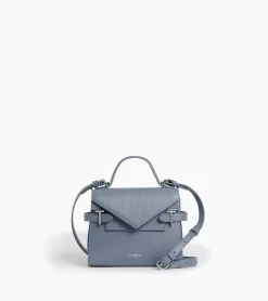 Petit sac à main double rabat Emilie en cuir signature T - BLEU ARGILE