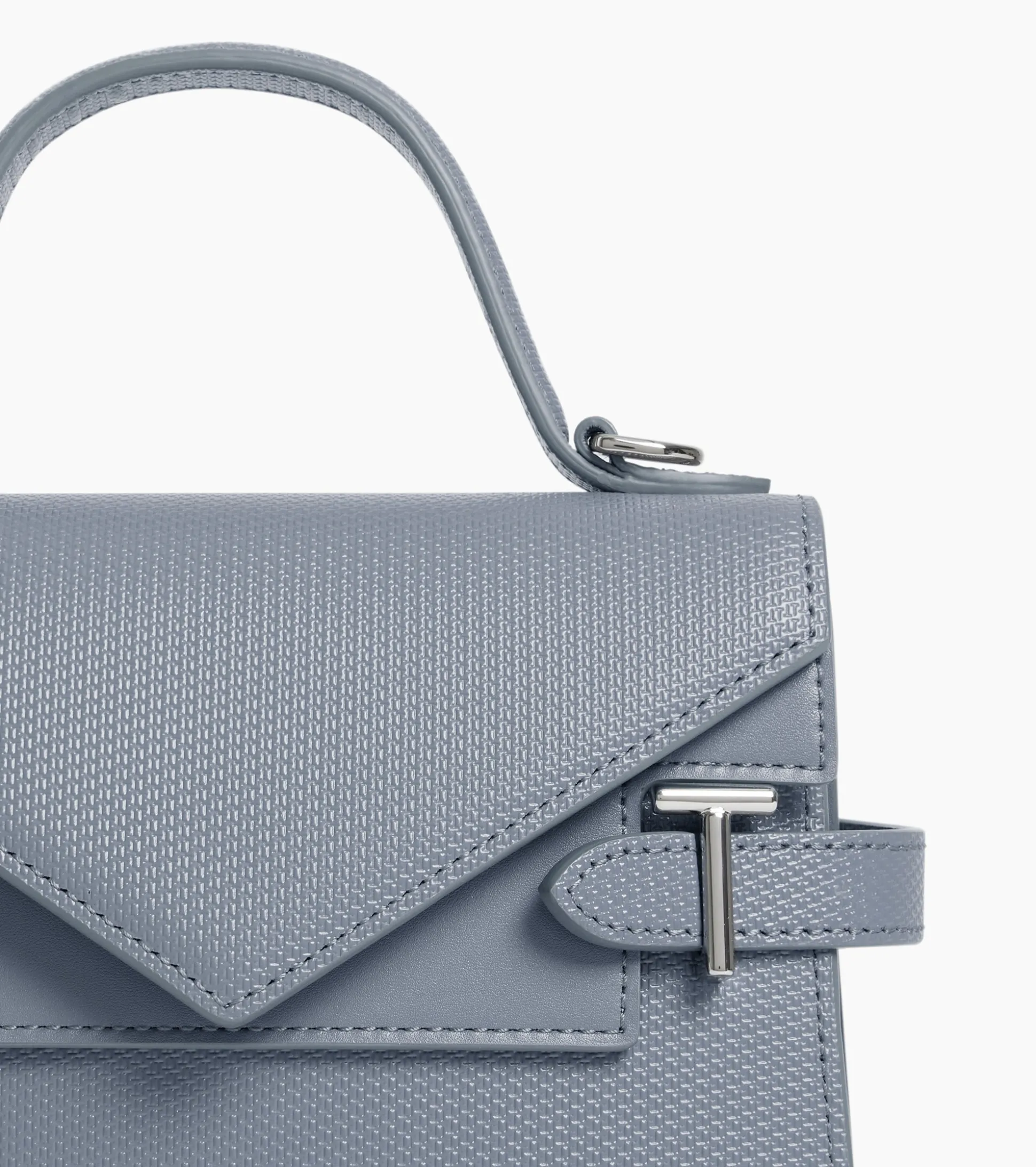 Petit sac à main double rabat Emilie en cuir signature T - BLEU ARGILE