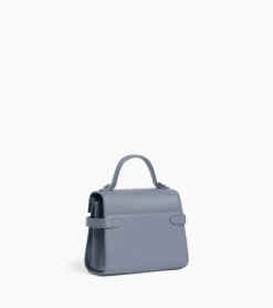 Petit sac à main double rabat Emilie en cuir signature T - BLEU ARGILE