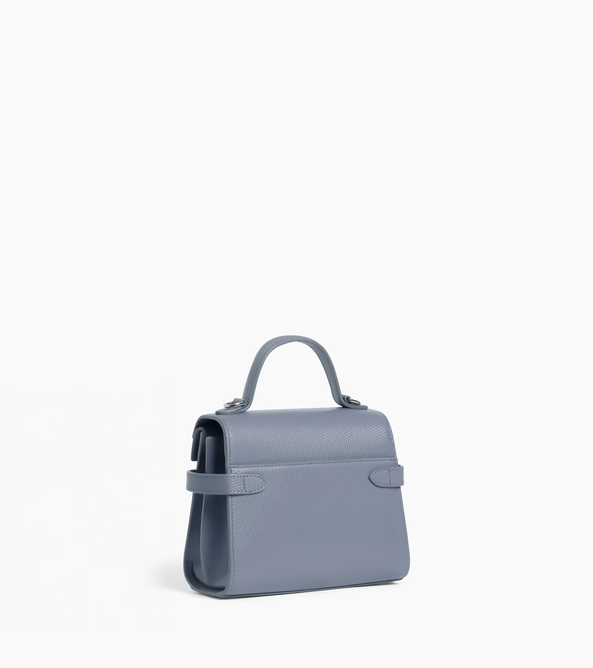 Petit sac à main double rabat Emilie en cuir signature T - BLEU ARGILE