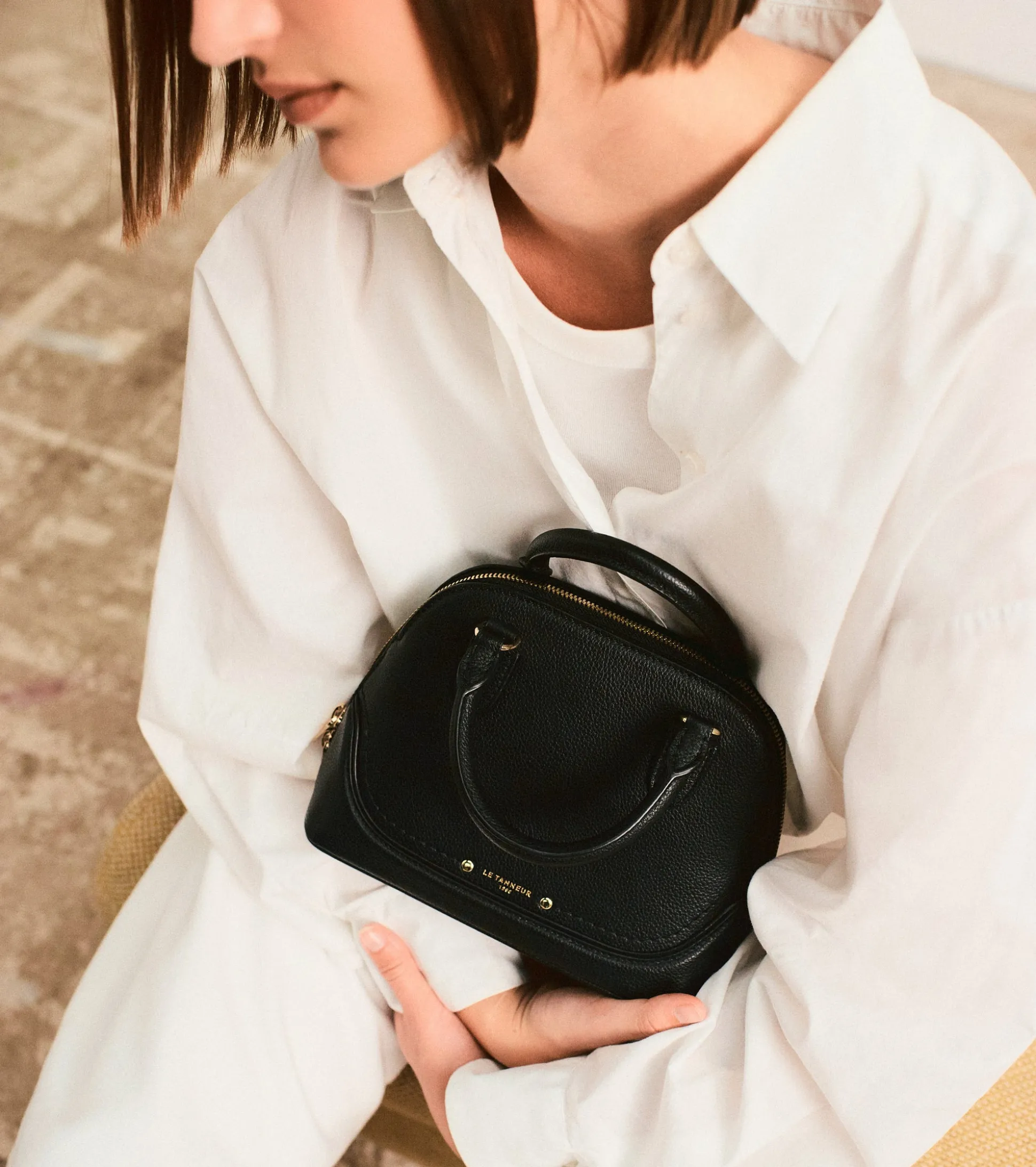 Petit sac à main Ella en cuir grainé - Black