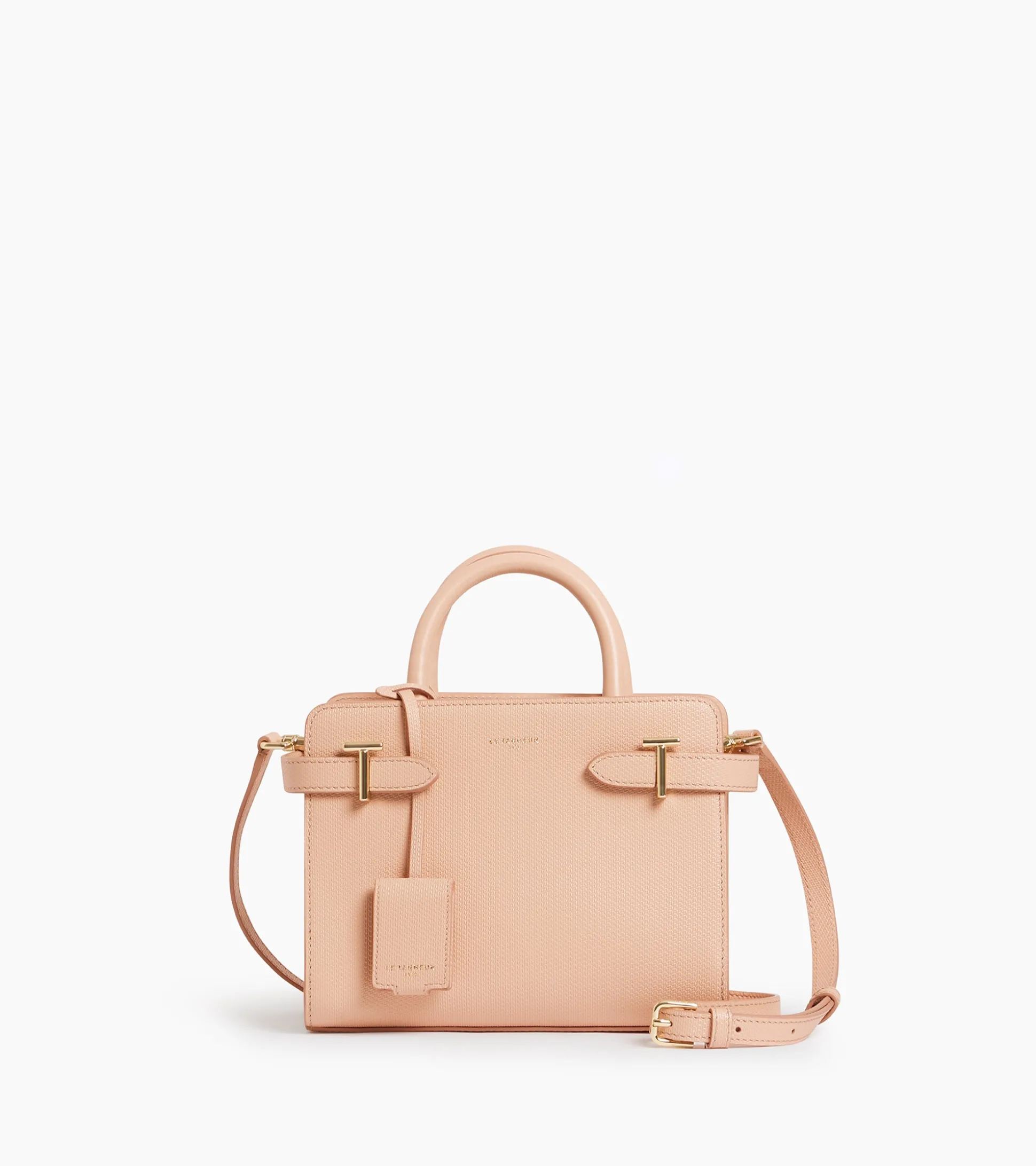 Petit sac à main Emilie en cuir signature T - ROSE POUDRE