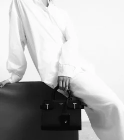 Petit sac à main Emilie en cuir signature T - ROSE POUDRE