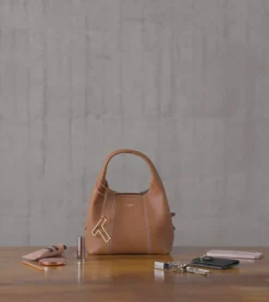 Petit sac à main Juliette en cuir grainé - Brown Tan