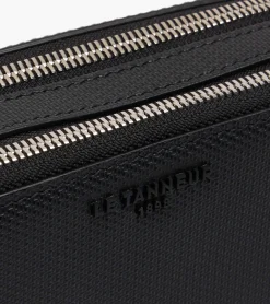 Petit sac bandoulière 2 compartiments Emile en cuir signature T - Black