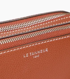 Petit sac bandoulière 2 compartiments Emile en cuir grainé - ACAJOU 1