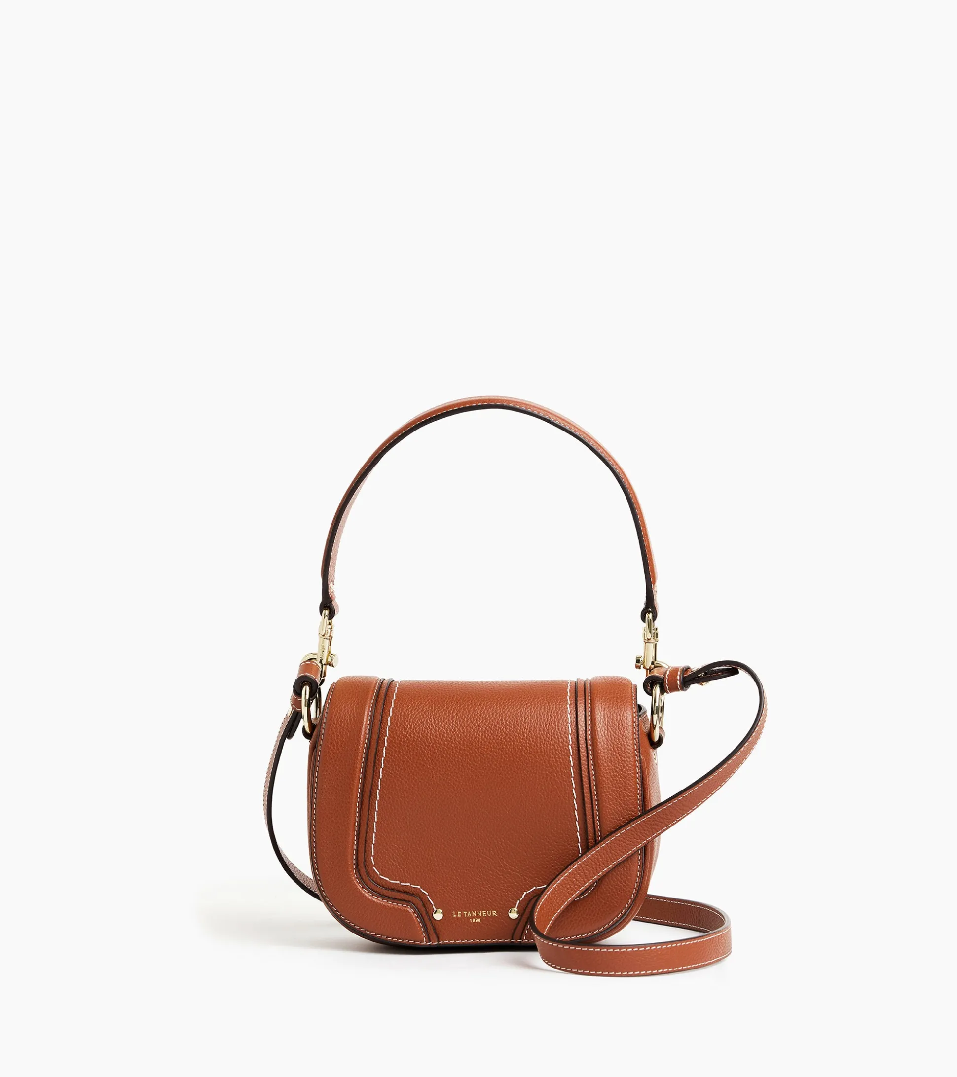Petit sac bandoulière Ella en cuir grainé - Mahogany Brown